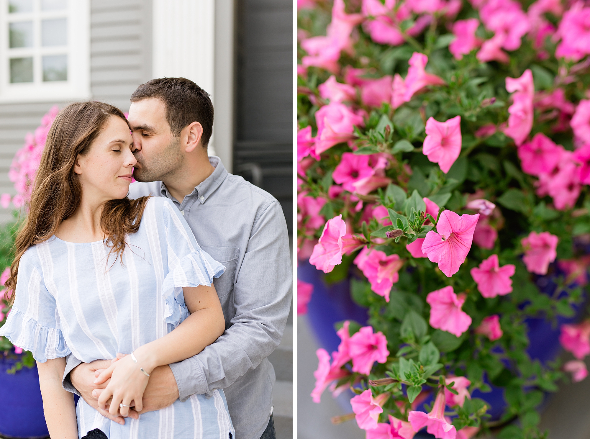 A sweet beginning of summer engagement in Downtown Rochester filled with pink blooms by Breanne Rochelle Photography.