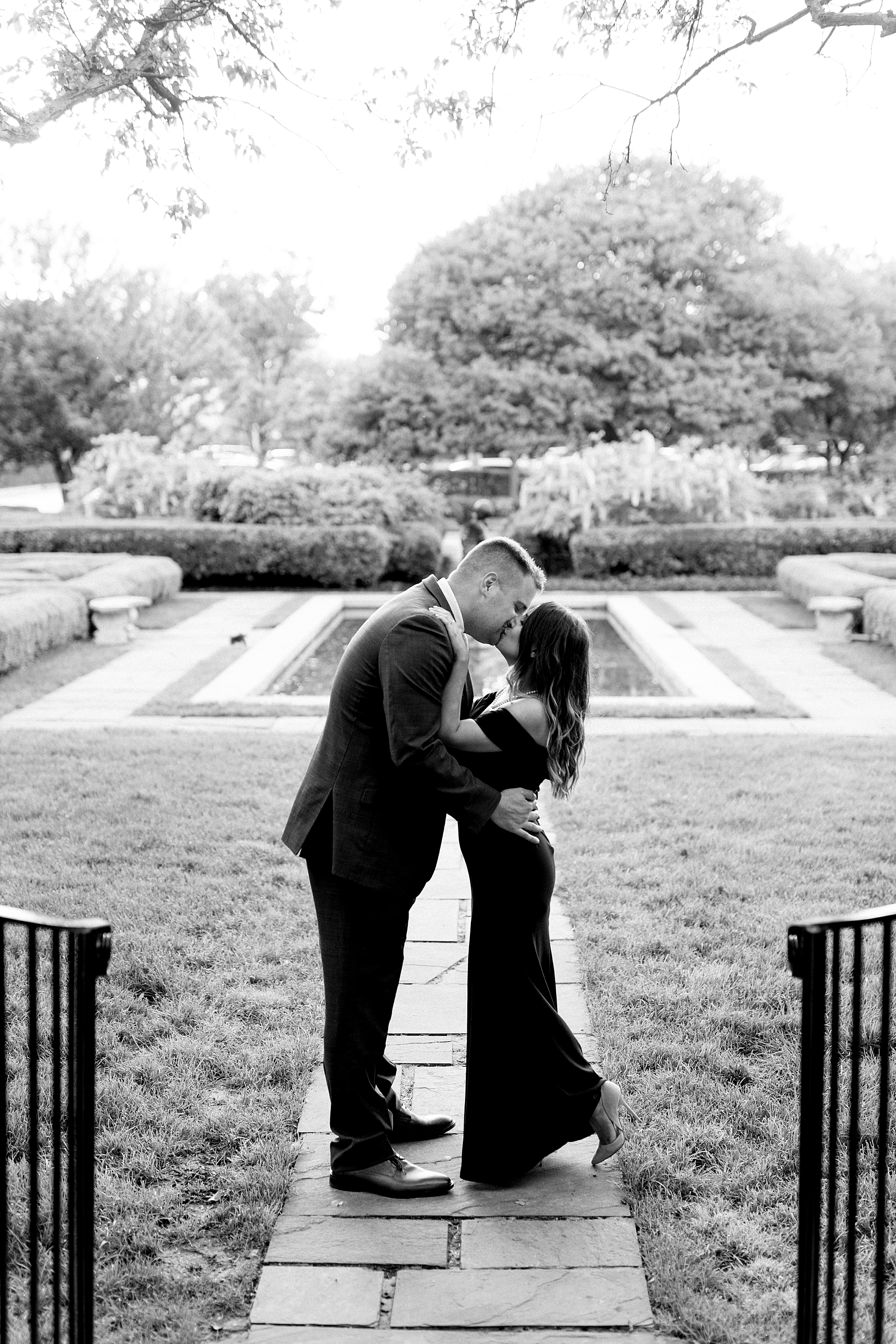 An elegant early summer War Memorial engagement session with an adorable German Shepherd puppy in Grosse Pointe by Breanne Rochelle Photography