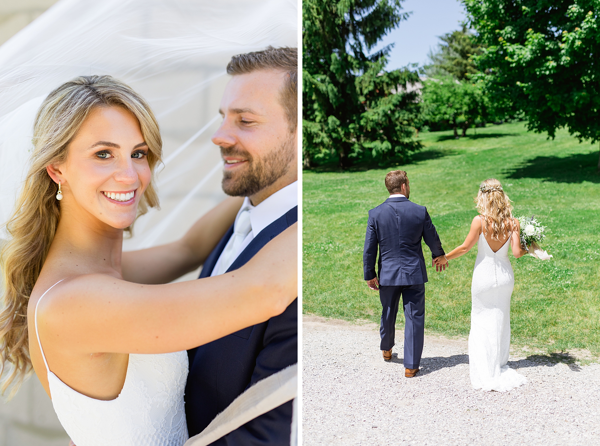 A romantic champagne and navy summer wedding filled with lavender and sunshine at Starry Night’s Barn in Sutton’s Bay in Northern Michigan by Breanne Rochelle Photography.