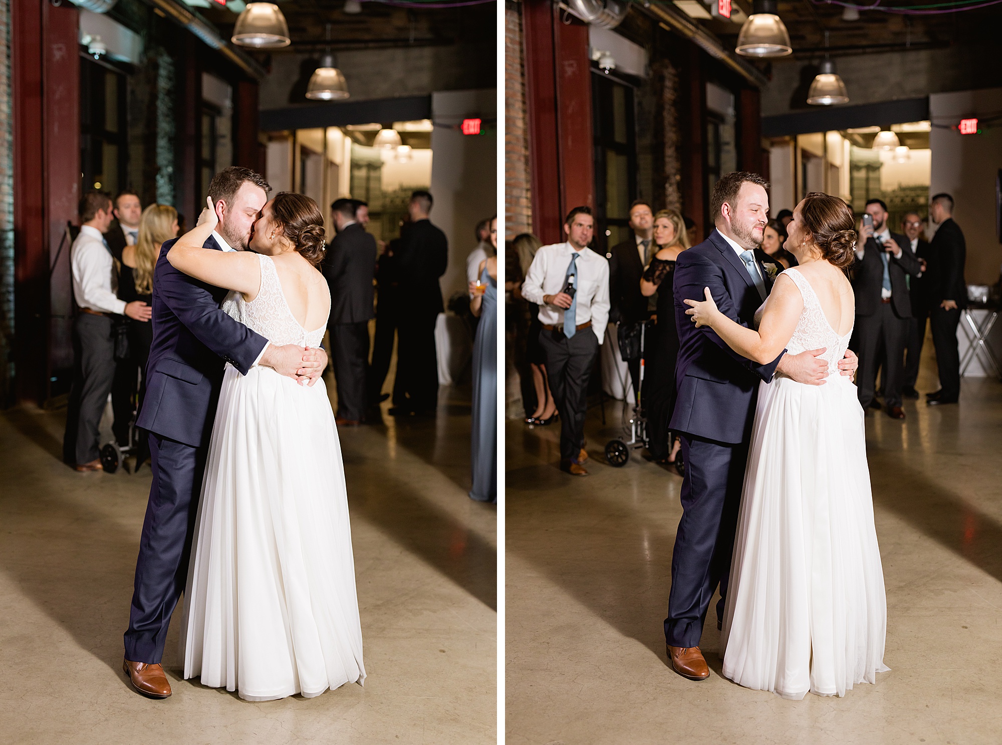 A romantic slate blue, green, and cream Fall Madison Building wedding in Downtown Detroit, Michigan by Breanne Rochelle Photography.