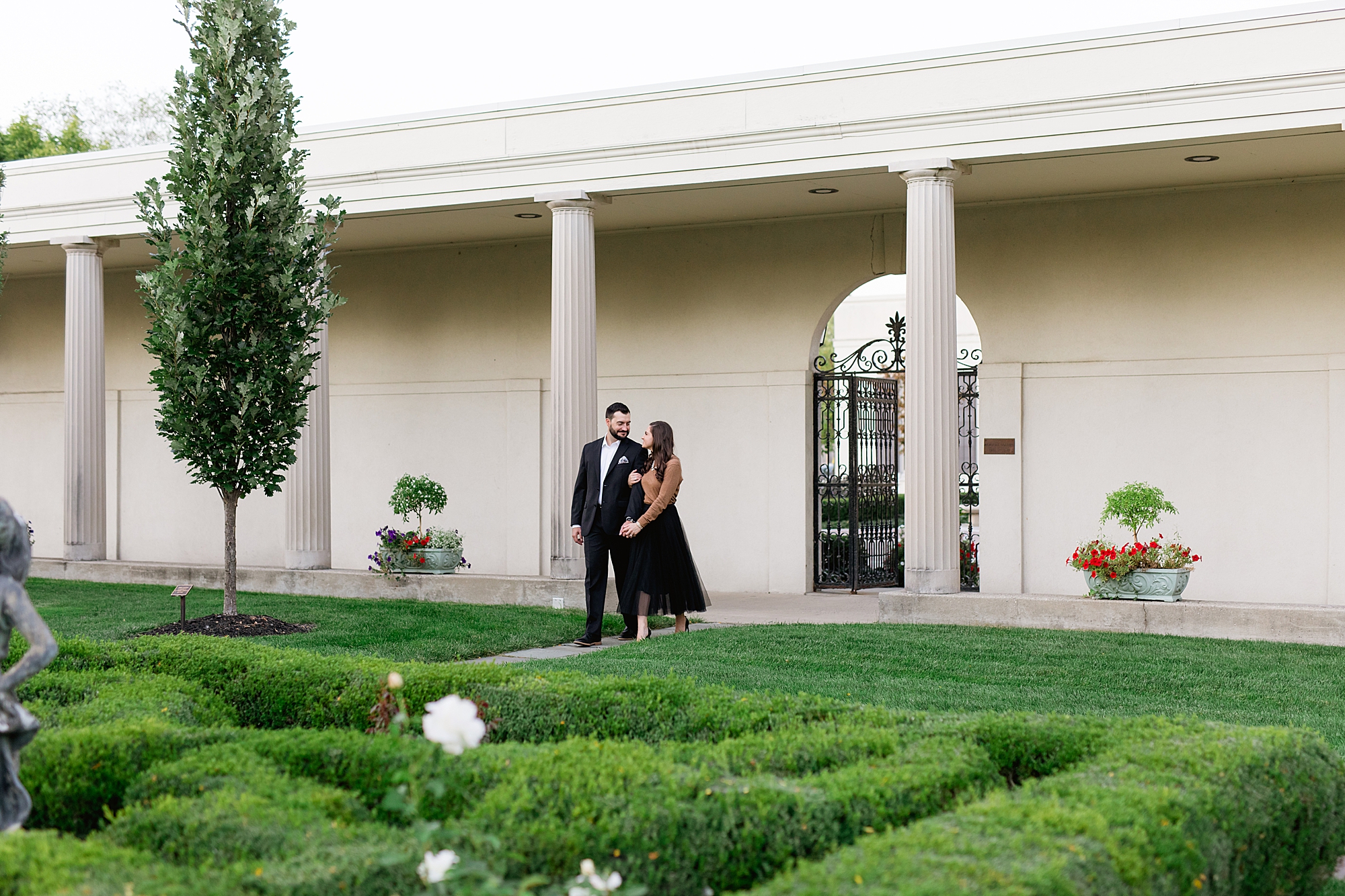 Elegant engagement session with golden retriever dog at War Memorial - Breanne Rochelle Photography