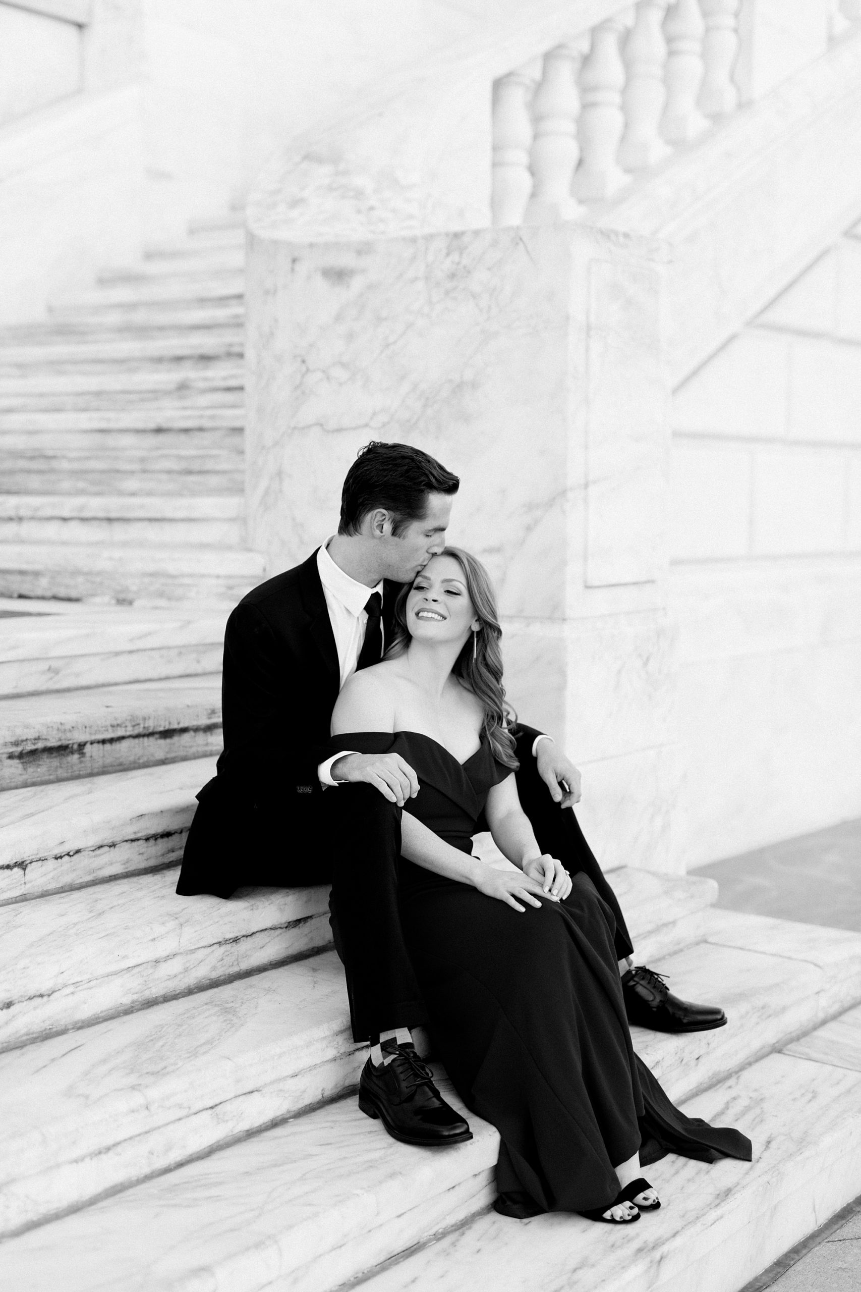 Classic sitting engagement poses | Downtown Detroit | Breanne Rochelle Photography