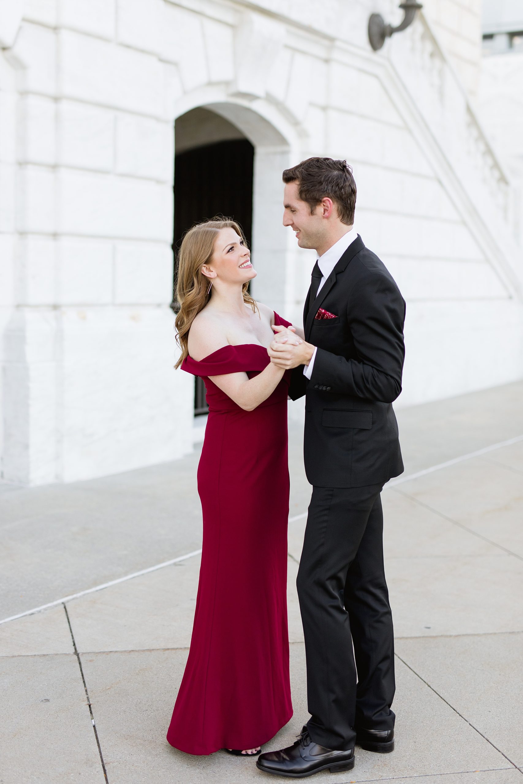 Formal outfits for engagement photos | Downtown Detroit | Breanne Rochelle Photography