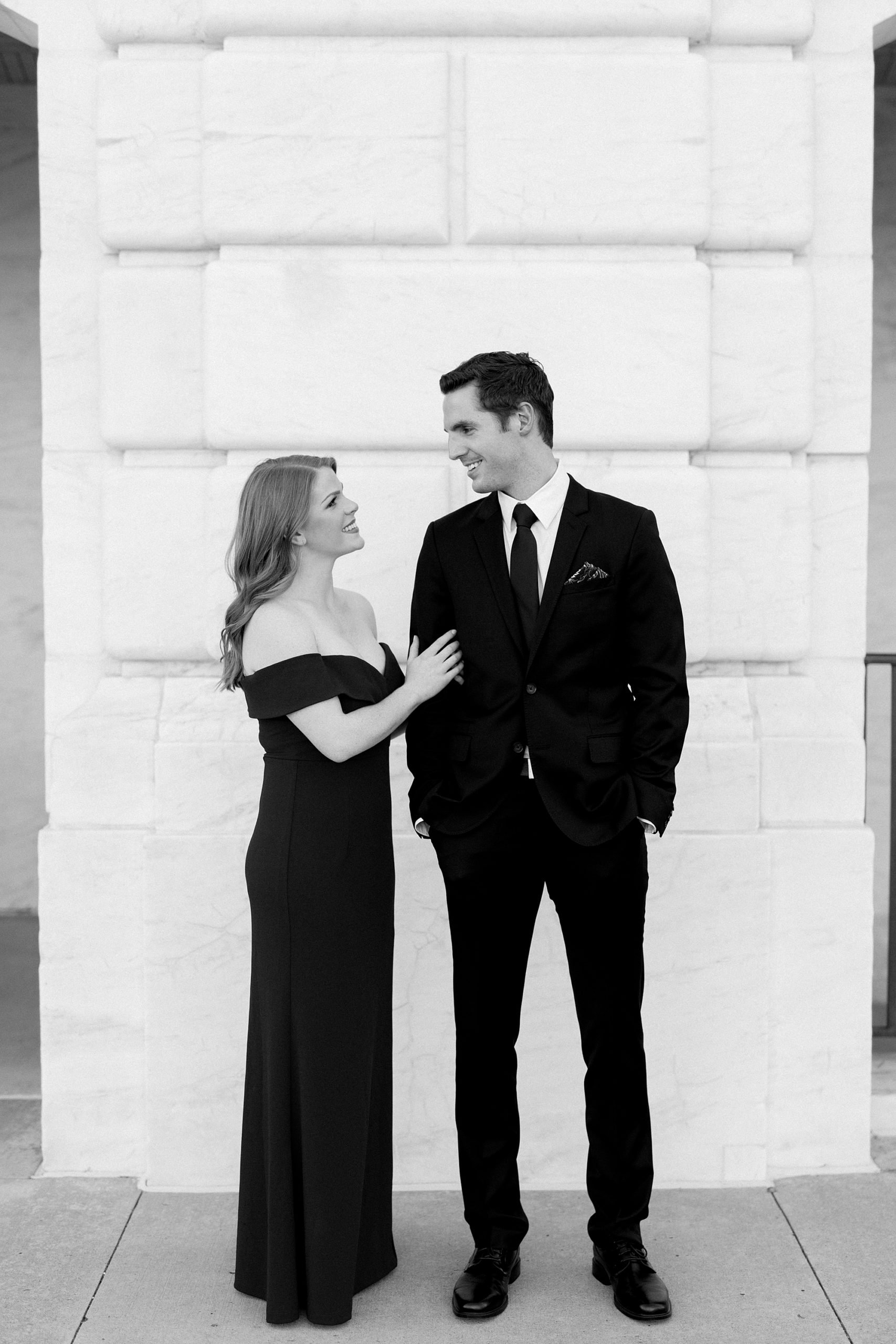 Black and white engagement photos | Downtown Detroit | Breanne Rochelle Photography