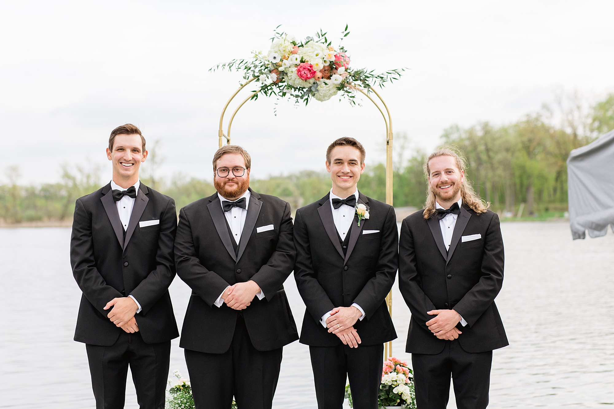 Groomsmen by the lake | Christie and AJ - Private Home Wedding - Breanne Rochelle Photography