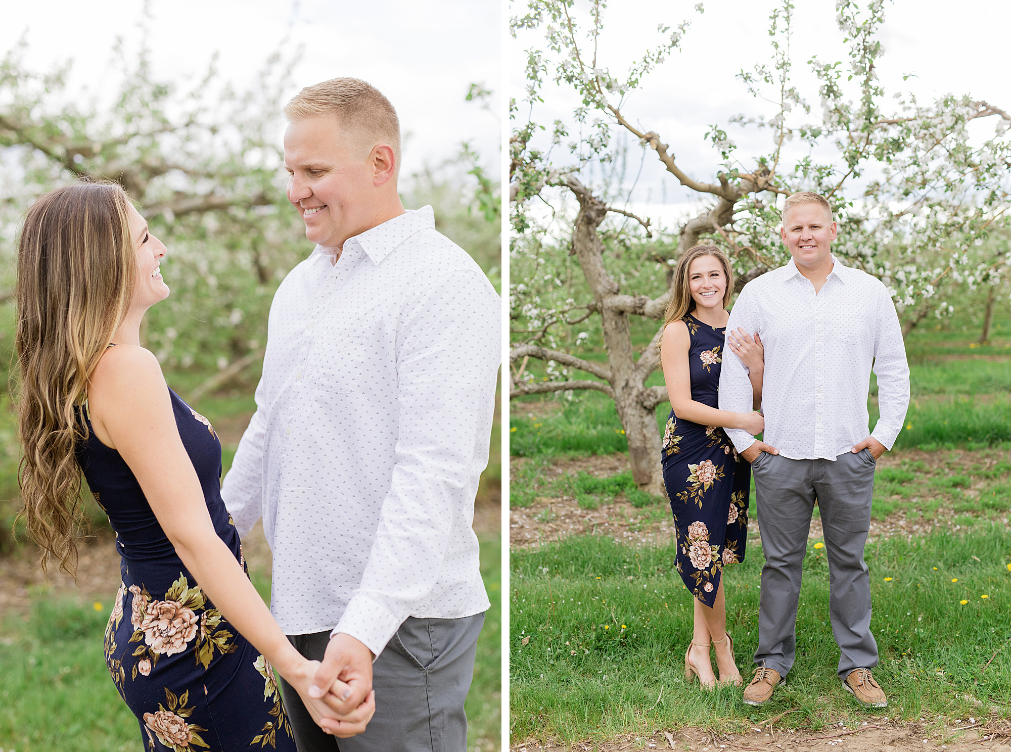 A classic Michigan Spring apple blossom engagement session at Blake’s Orchard by Breanne Rochelle Photography.