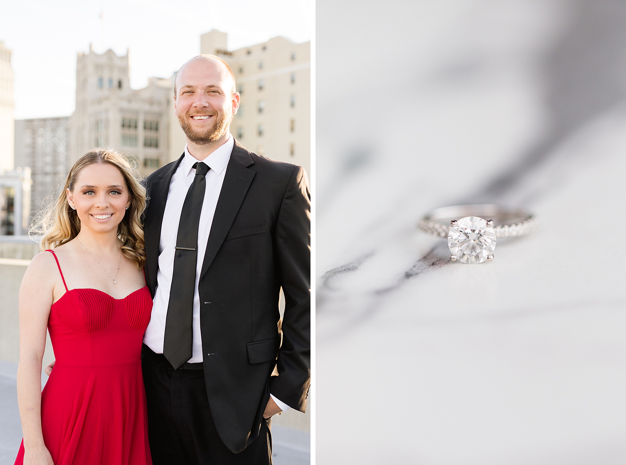 rooftop engagement photos in Downtown Detroit