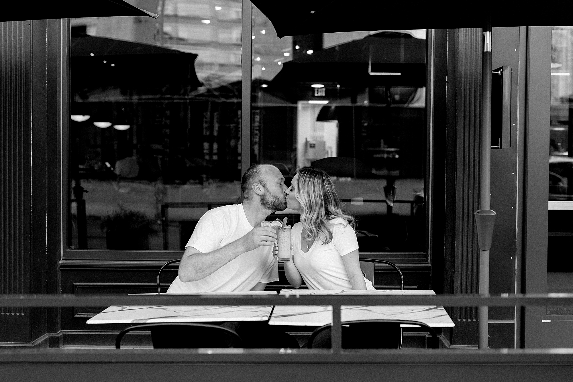 Stopped for a drink during the engagement photo shoot in Detroit