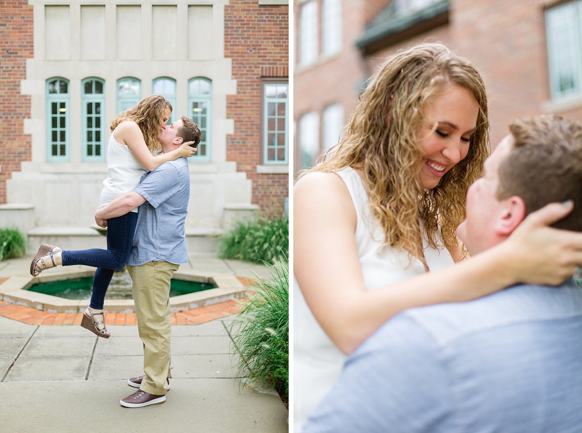 A summer engagement session in East Lansing, Michigan at Mary Mayo Hall at Michigan State University by Breanne Rochelle Photography.