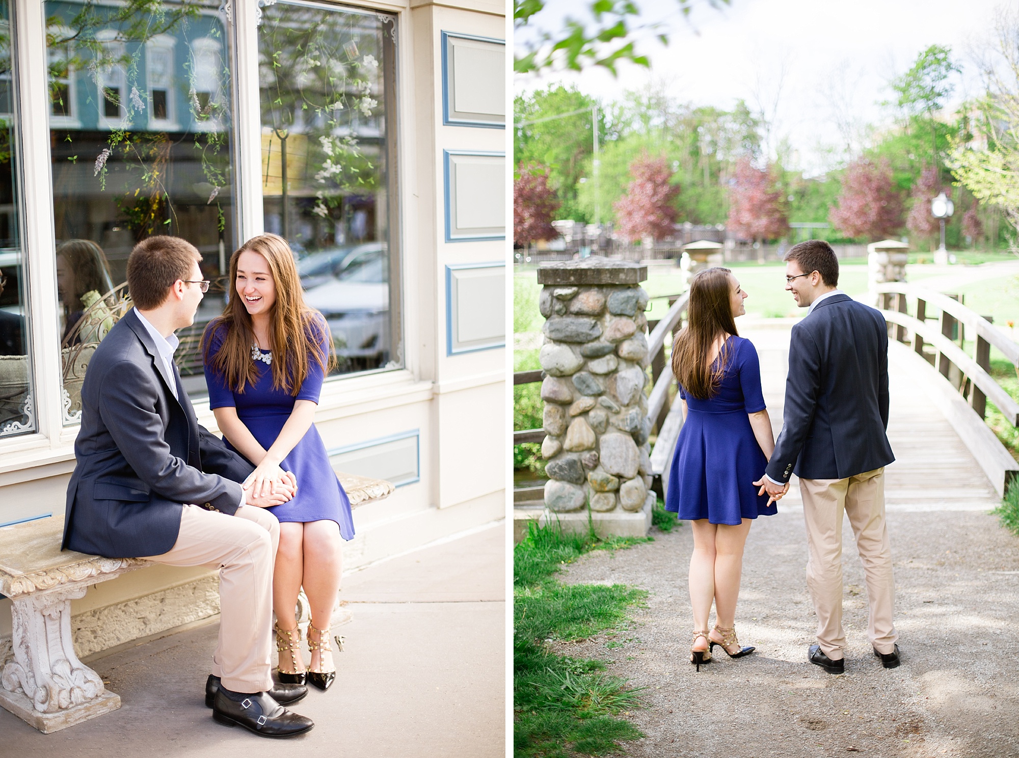 A classic early morning spring engagement session in Downtown Northville, Michigan by Breanne Rochelle Photography. 