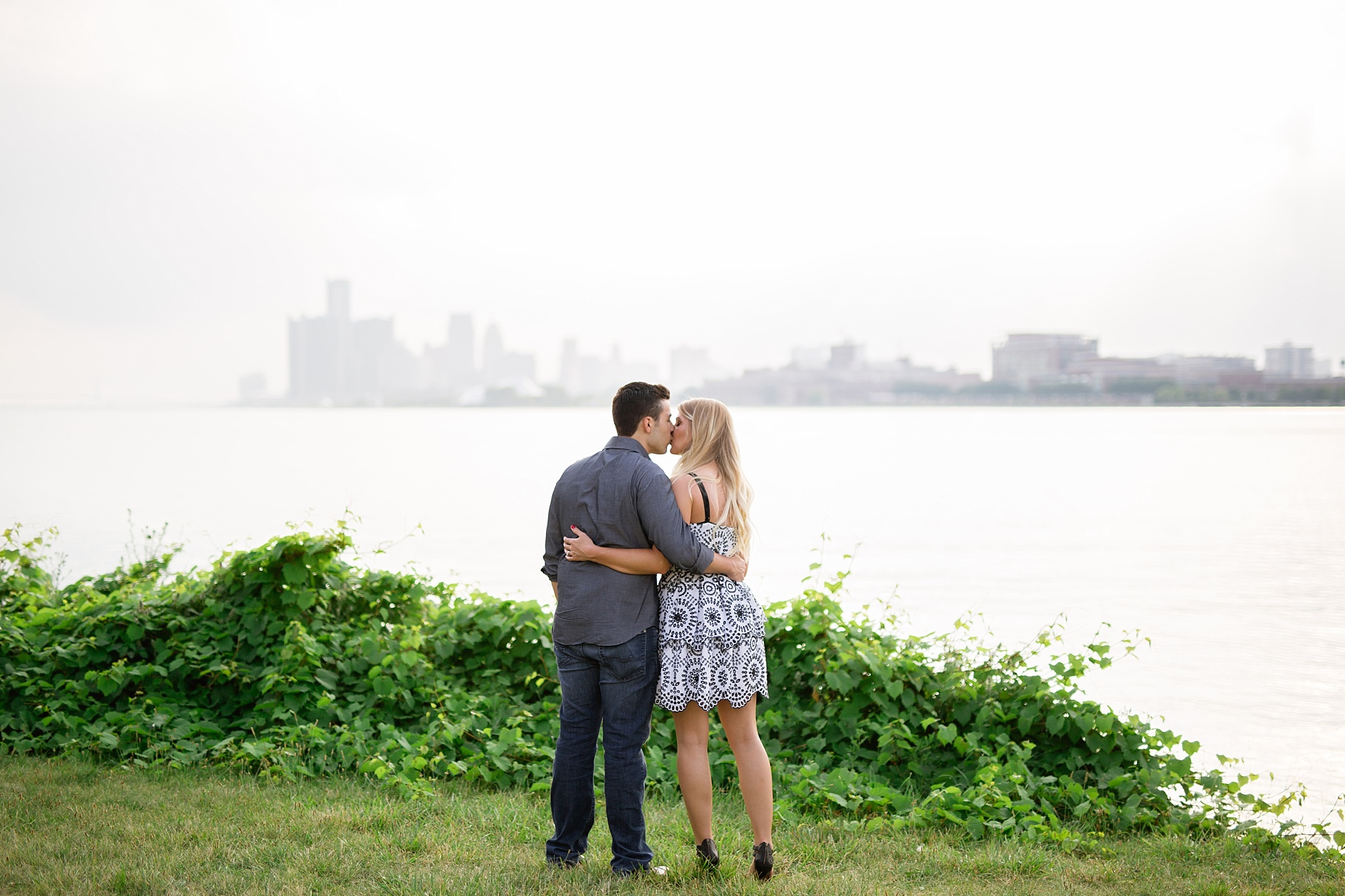 A classic, romantic summer engagement on Belle Isle and Downtown Detroit by Breanne Rochelle Photography. 