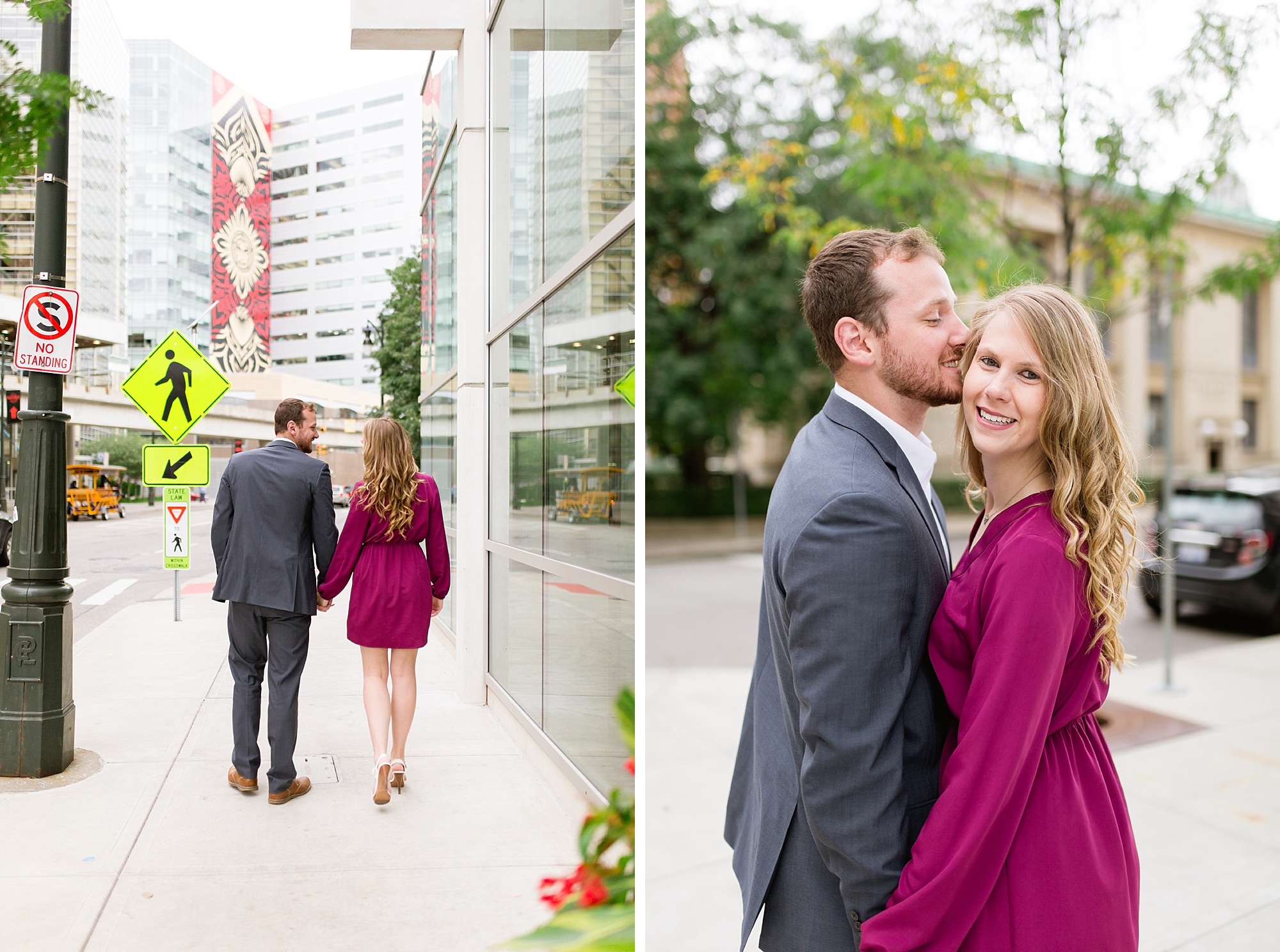 An elegant summer city engagement session in Downtown Detroit and Belle Isle in Michigan by Breanne Rochelle Photography. 