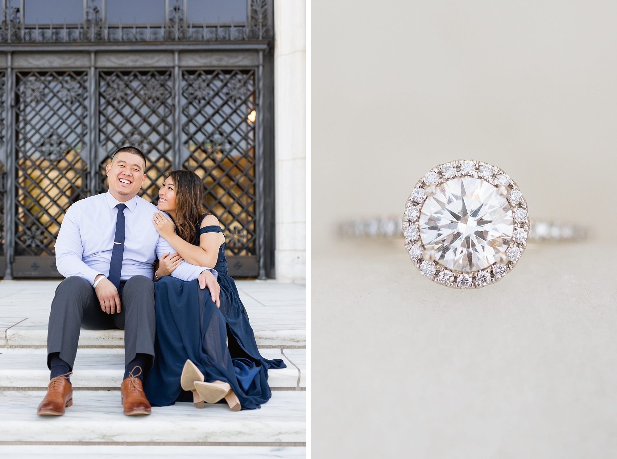 A fun and elegant sunrise engagement at the Detroit Institute of Arts in Downtown Detroit, Michigan by Breanne Rochelle Photography.