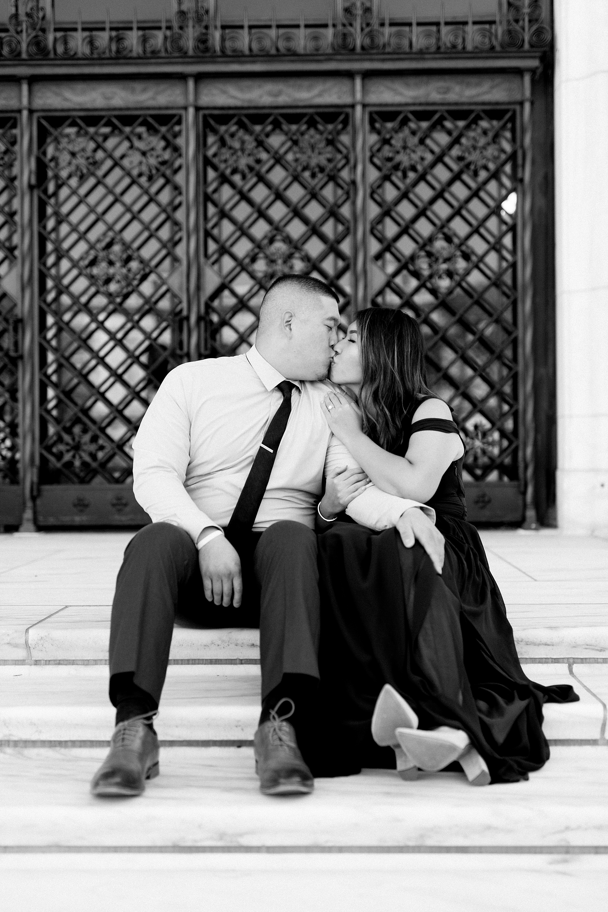 A fun and elegant sunrise engagement at the Detroit Institute of Arts in Downtown Detroit, Michigan by Breanne Rochelle Photography.