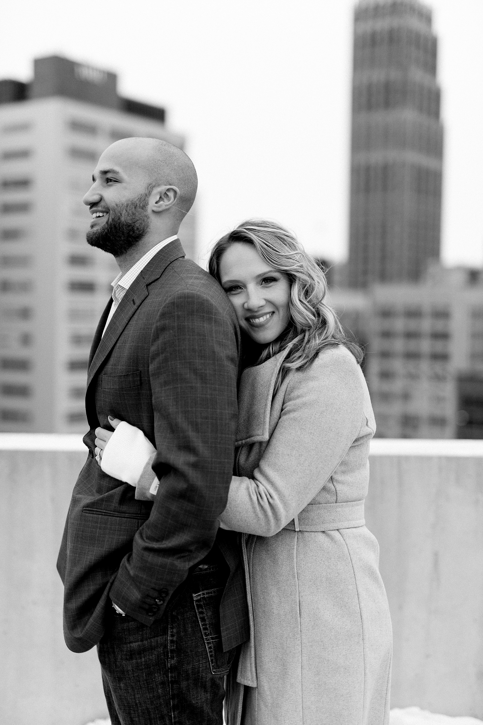 A classic Downtown Detroit winter engagement throughout the city streets by Breanne Rochelle Photography.