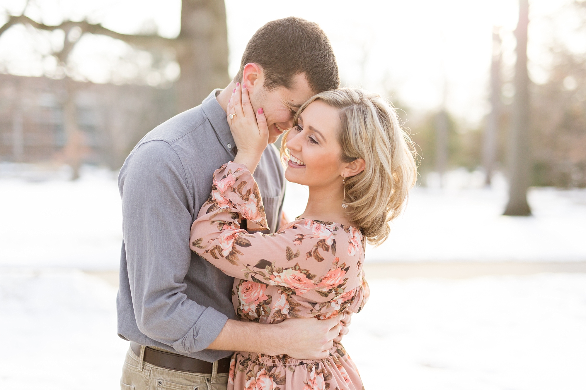 A late February winter engagement at Beaumont Tower and Wells Hall on campus at Michigan State University by Breanne Rochelle Photography.