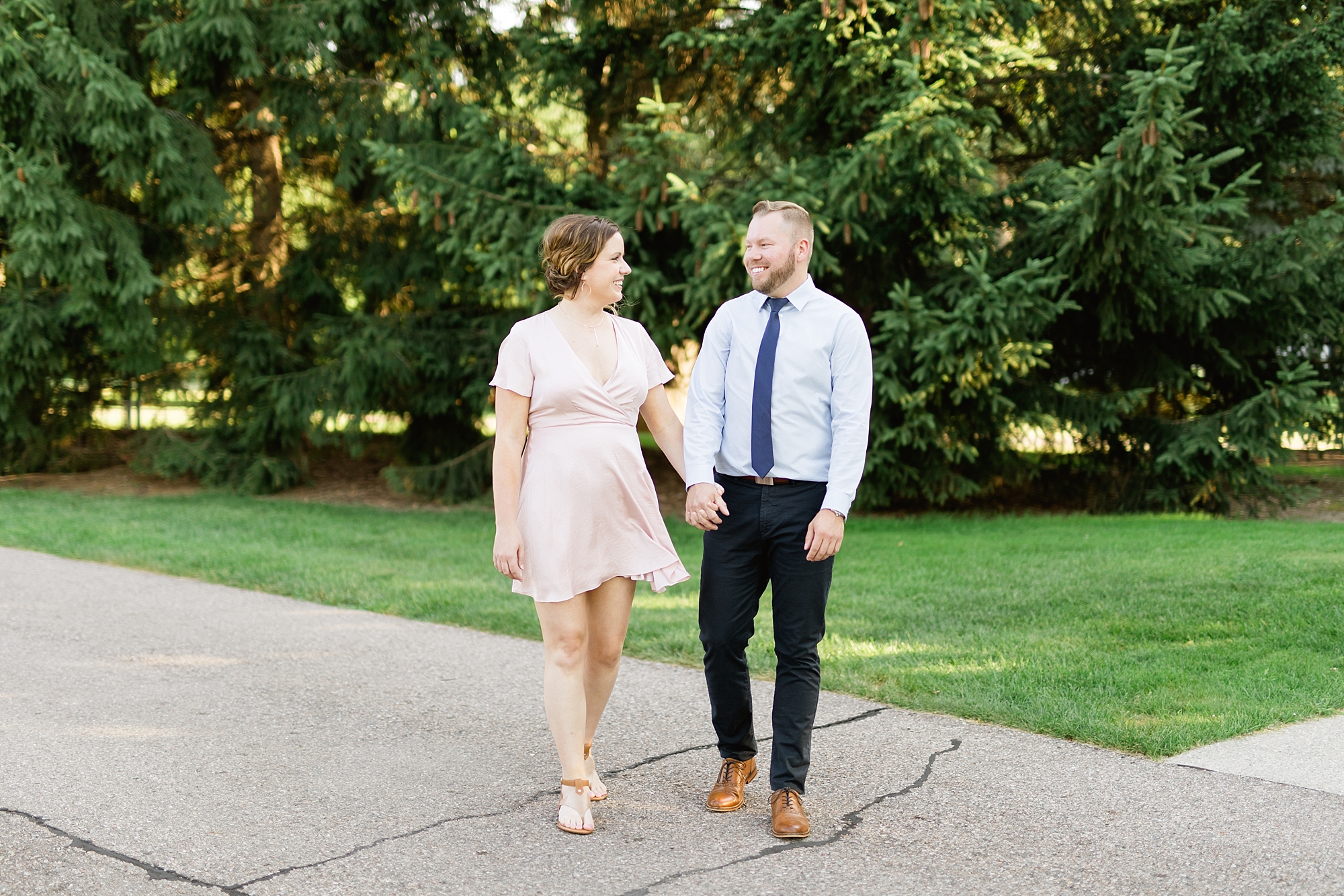 A summer golden hour engagement session at George George Park in Metro Detroit, Michigan by Breanne Rochelle Photography.