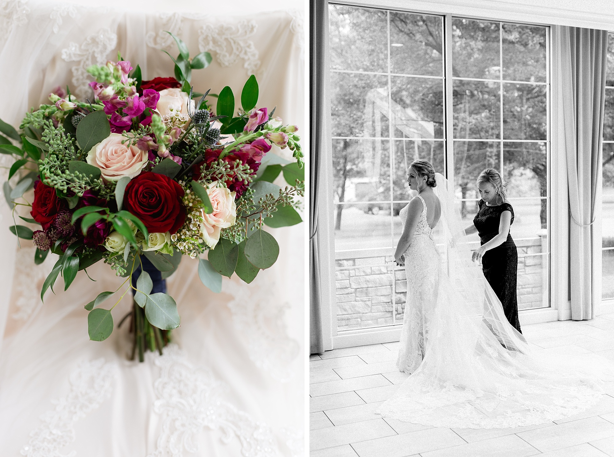 A classic burgundy and navy Fall wedding at the Pine Knob Carriage House in Clarkston, Michigan by Breanne Rochelle Photography.