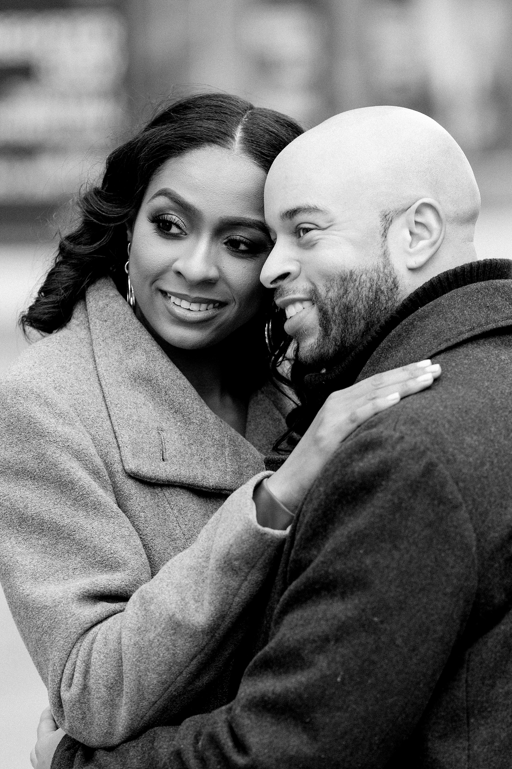 A chic winter engagement session in the city streets of Detroit and the Detroit Public Library by Breanne Rochelle Photography.