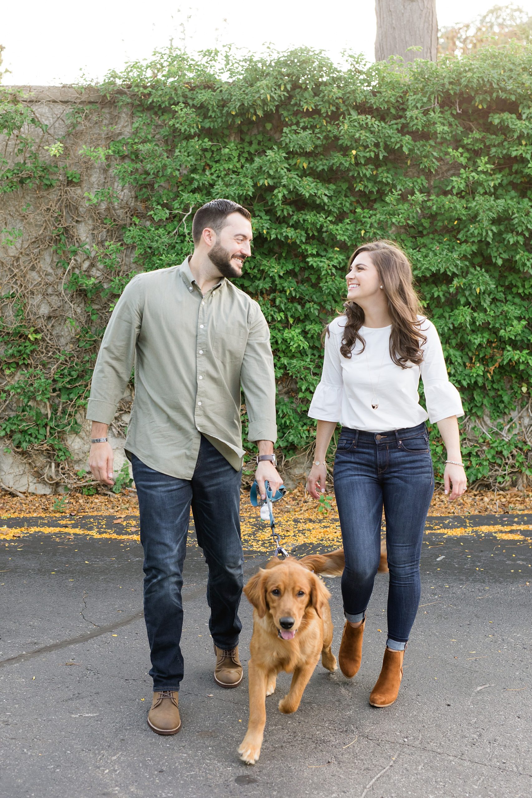 Couple and Dog Engagement Session at The War Memorial Grosse Pointe - Breanne Rochelle Photography